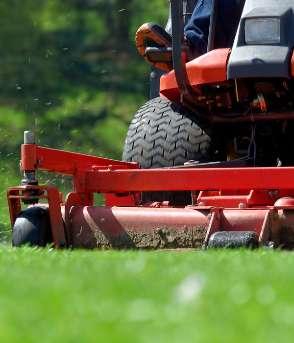 Man using a lawn mower to cut grass